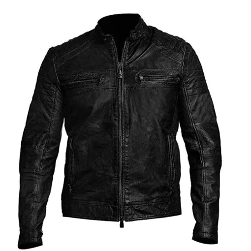 Vintage Cafe Racer Moto Distressed Black Genuine Leather Jacket