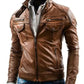 Cafe Racer Sheepskin Genuine Brown Leather Jacket