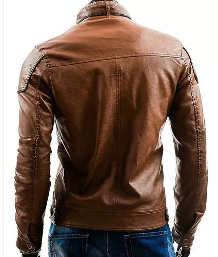 Cafe Racer Sheepskin Genuine Brown Leather Jacket