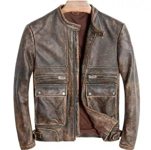 Cafe Racer Vintage Distressed Brown Leather Jacket