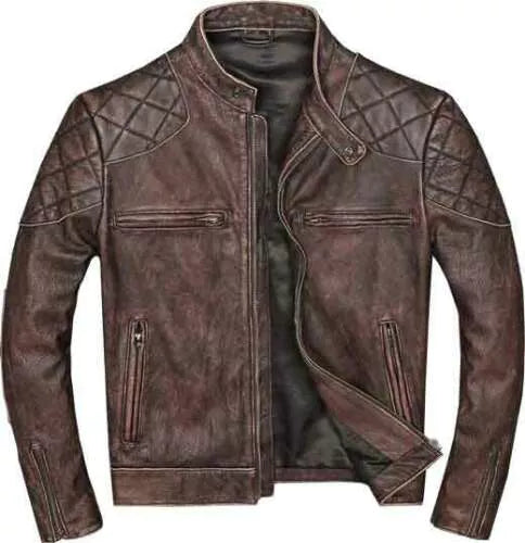 Cafe Racer Vintage Motorcycle Distressed Brown Genuine Leather Jacket