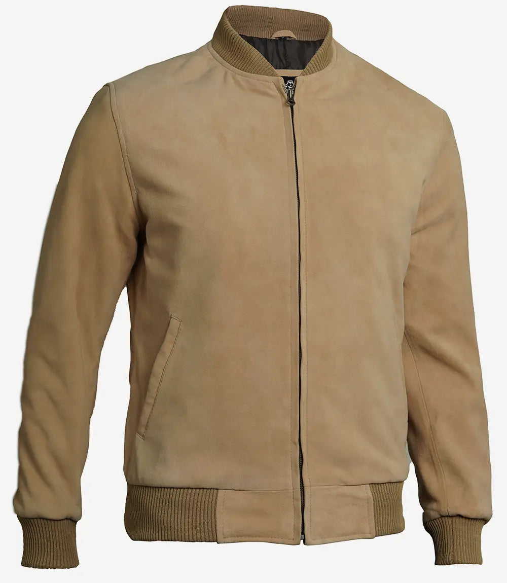 Men's Classical Camel Suede Bomber Jacket