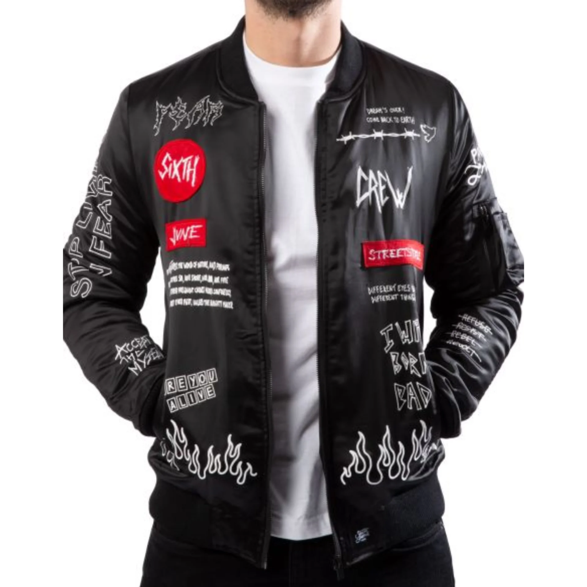 Crew Patches Black Bomber Jacket