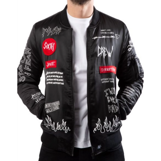 Crew Patches Black Bomber Jacket