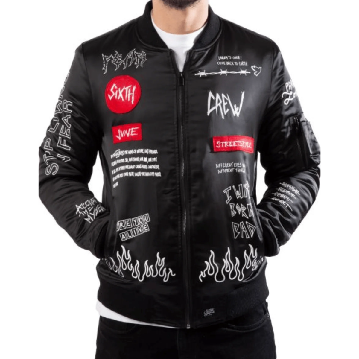 Crew Patches Black Bomber Jacket