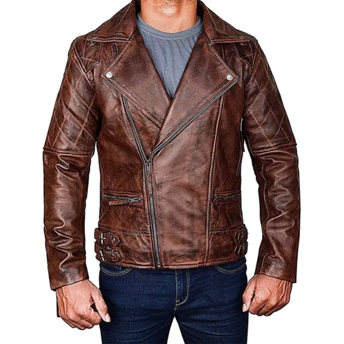 Men's Diamond Quilted Distressed Leather Jacket