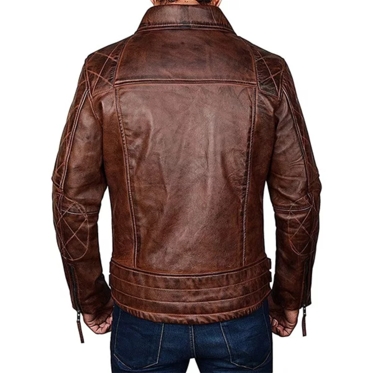 Men's Diamond Quilted Distressed Leather Jacket