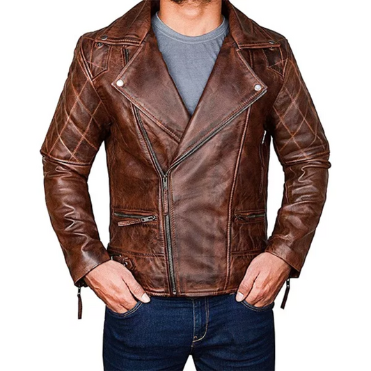 Men's Diamond Quilted Distressed Leather Jacket