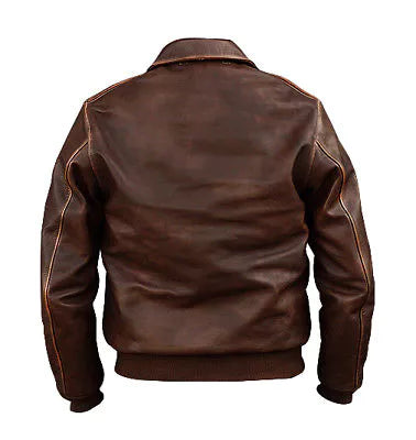 Distressed Brown Bomber Genuine Leather Jacket