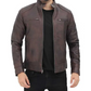 Dodge Men Brown Cafe Racer Leather Jacket