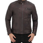 Dodge Men Brown Cafe Racer Leather Jacket