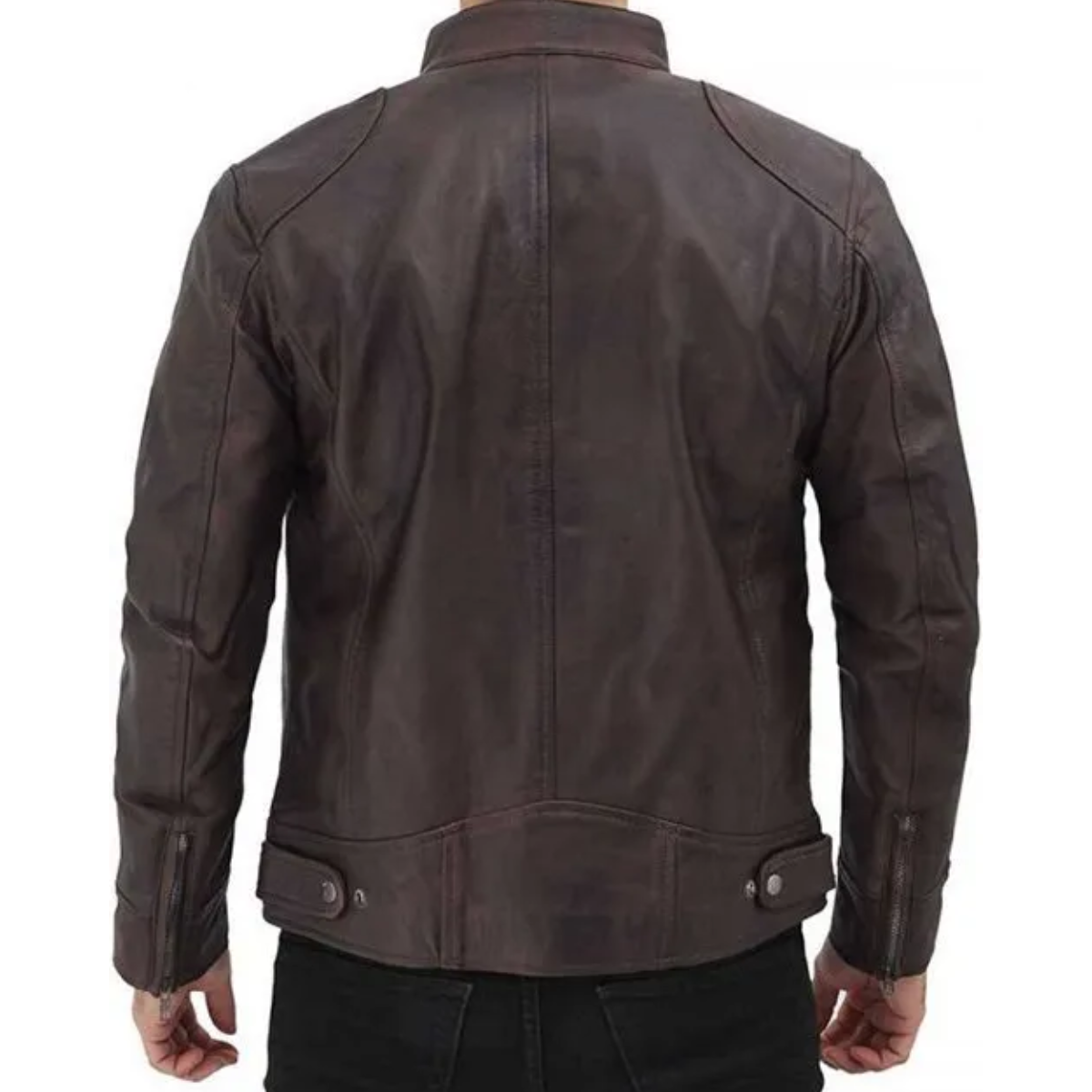 Dodge Men Brown Cafe Racer Leather Jacket