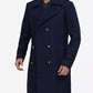 Men's Double-Breasted Navy Blue Long Wool Coat