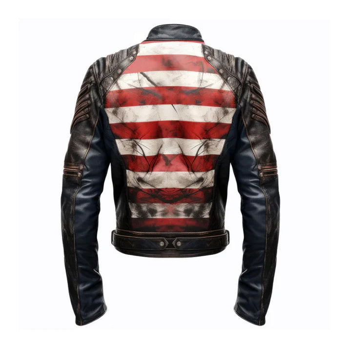 Men's USA Flag Casual Motorcycle Leather Jacket