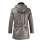 Fashionable Hooded Brown Long Motorcycle Leather Coat