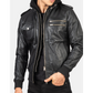 Bravado Black Hooded Leather Bomber Jacket