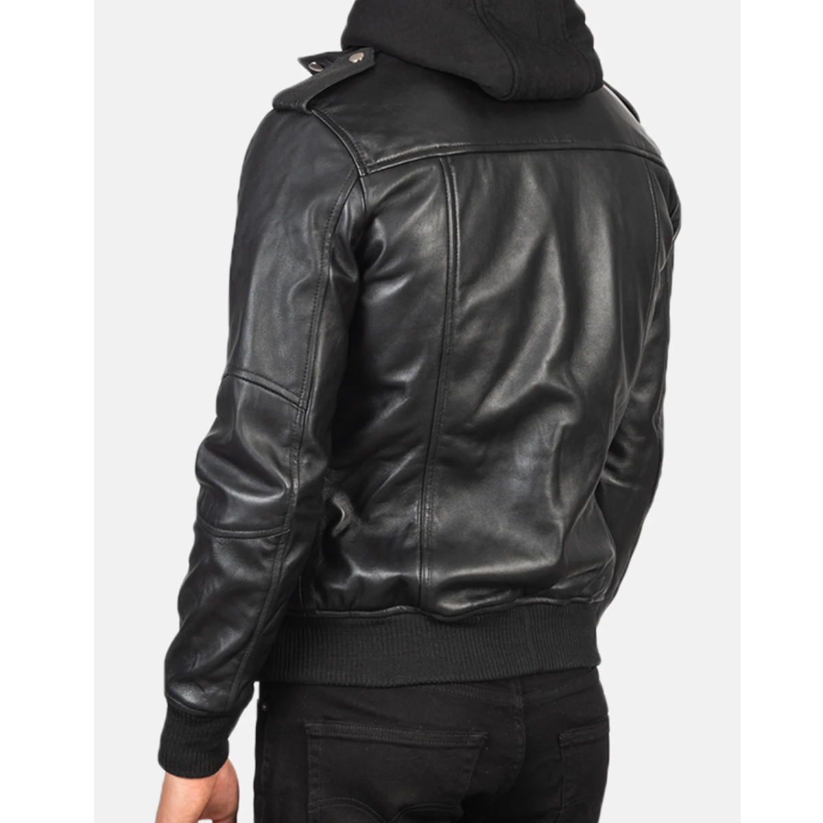 Bravado Black Hooded Leather Bomber Jacket