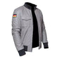 German Flight Luftwaffe Grey Genuine Real Leather Jacket with German Flag