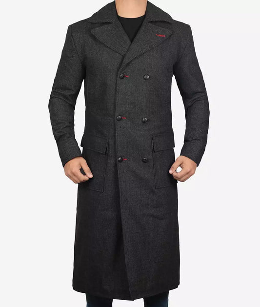 Men's Gray Double Breasted Detective Wool Coat