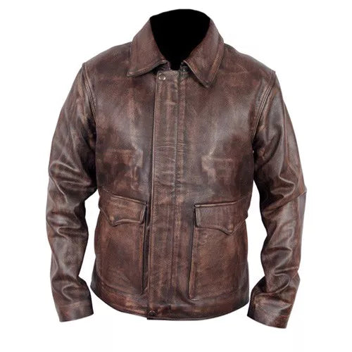 Indiana Jones Harrison Ford Indy Distressed Brown Leather Jacket