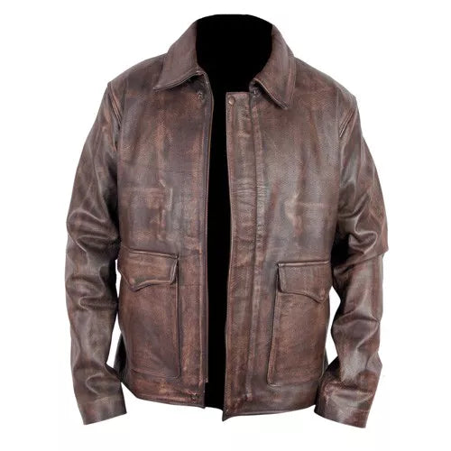 Indiana Jones Harrison Ford Indy Distressed Brown Leather Jacket