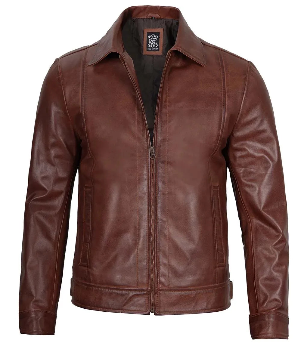 Men's Harrington Brown Leather Jacket