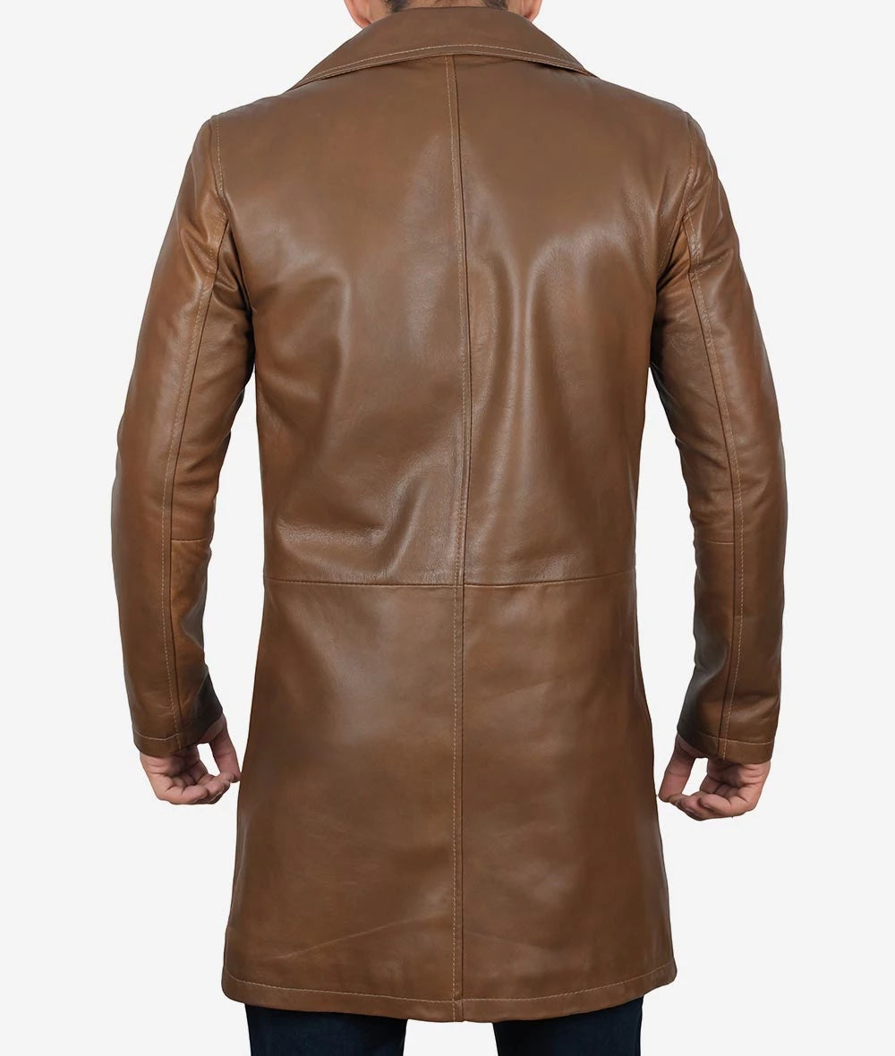 Men's Brown 3/4 Length Real Lambskin Leather Coat