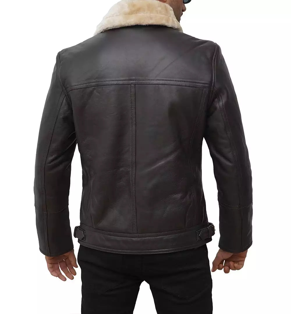 Men's Dark Brown  Shearling Bomber Leather Jacket