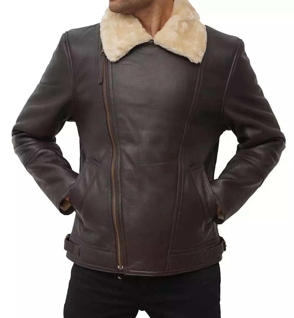 Men's Dark Brown  Shearling Bomber Leather Jacket