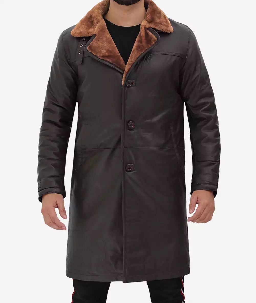 Men's Dark Brown Real Leather Shearling Coat