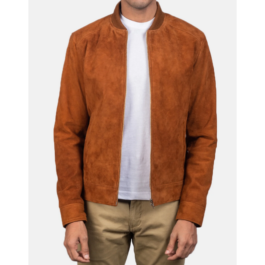 Men Blain Brown Suede Bomber Jacket