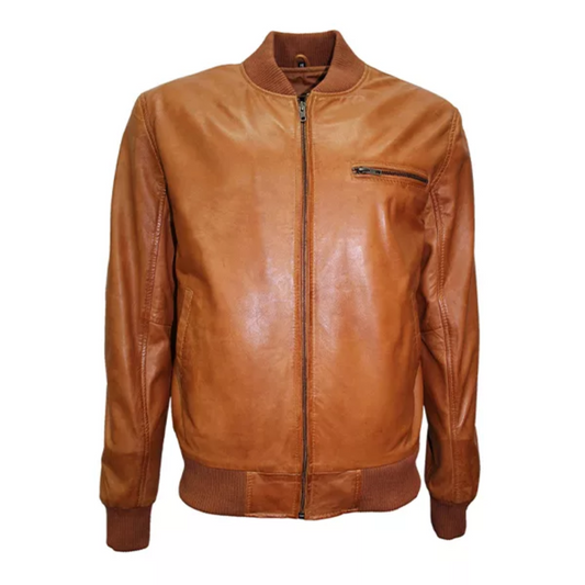 Men Casual Tan Brown Bomber Jacket