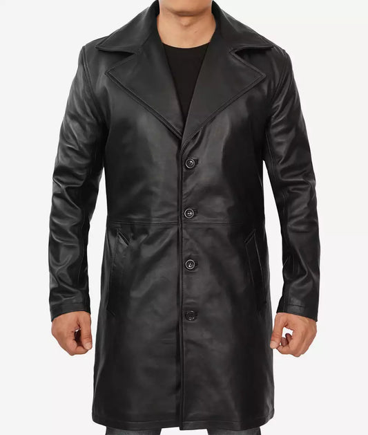 Men's Premium Lambskin Real Leather Black Coat