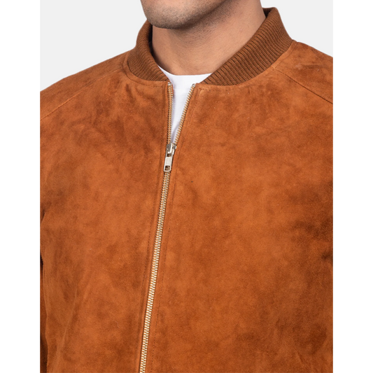 Men Blain Brown Suede Bomber Jacket