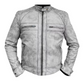 Men’s Cafe Racer Motorcycle Quilted Distressed Grey Jacket