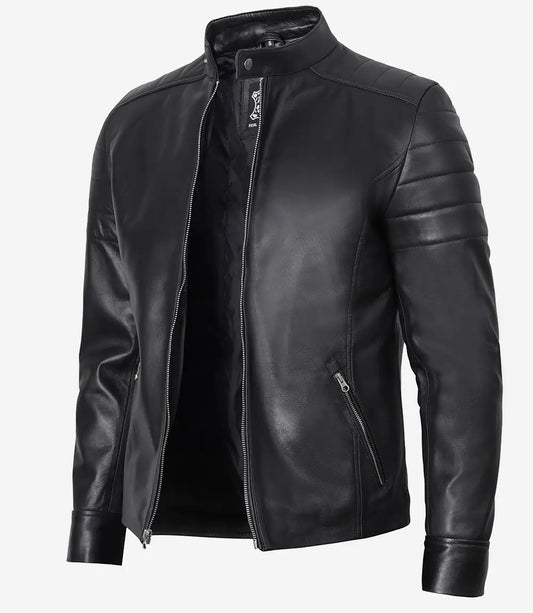 Men's Black Cafe Racer Real Leather Jacket