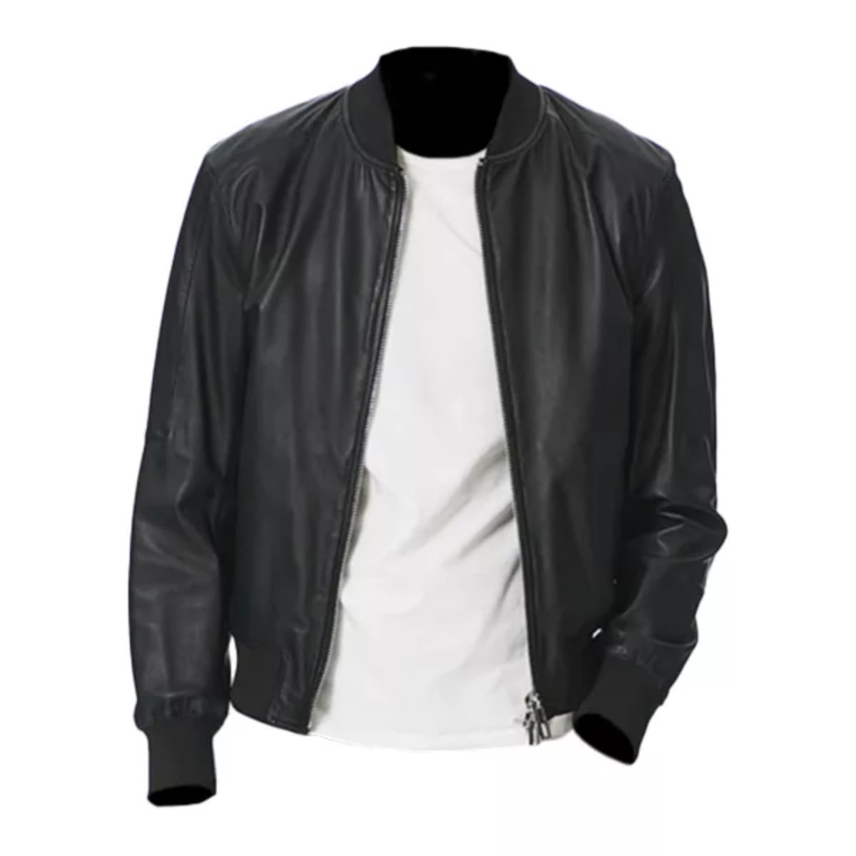 Men’s Black Leather Bomber Jacket