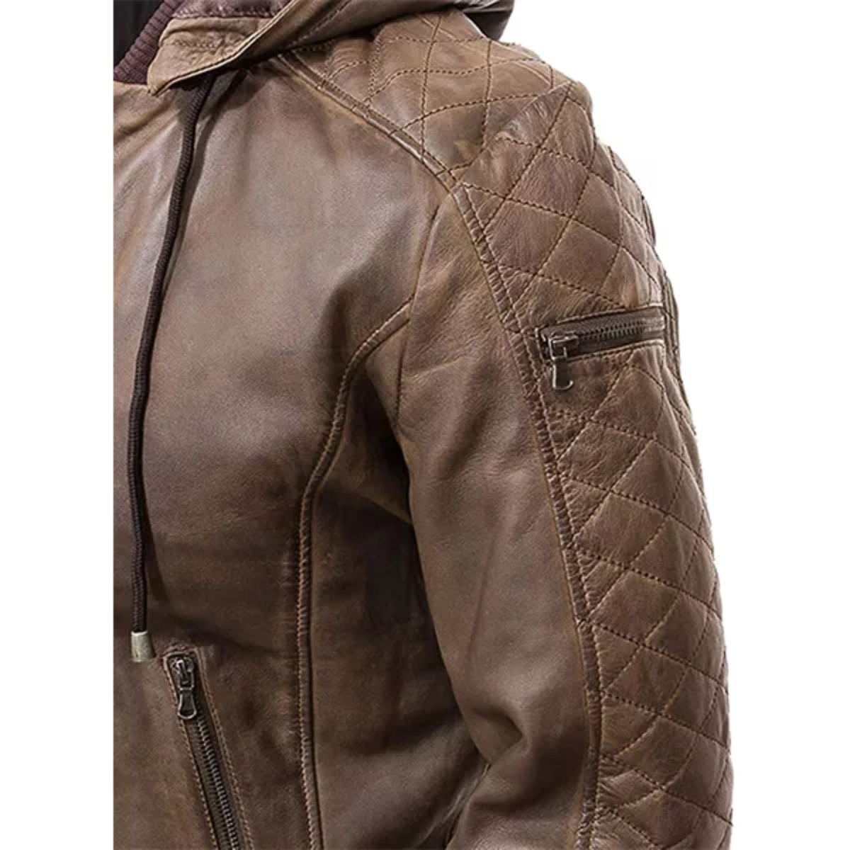 Men’s Brown Leather Hooded Jacket