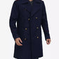 Men's Double-Breasted Navy Blue Long Wool Coat