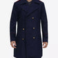 Men's Double-Breasted Navy Blue Long Wool Coat