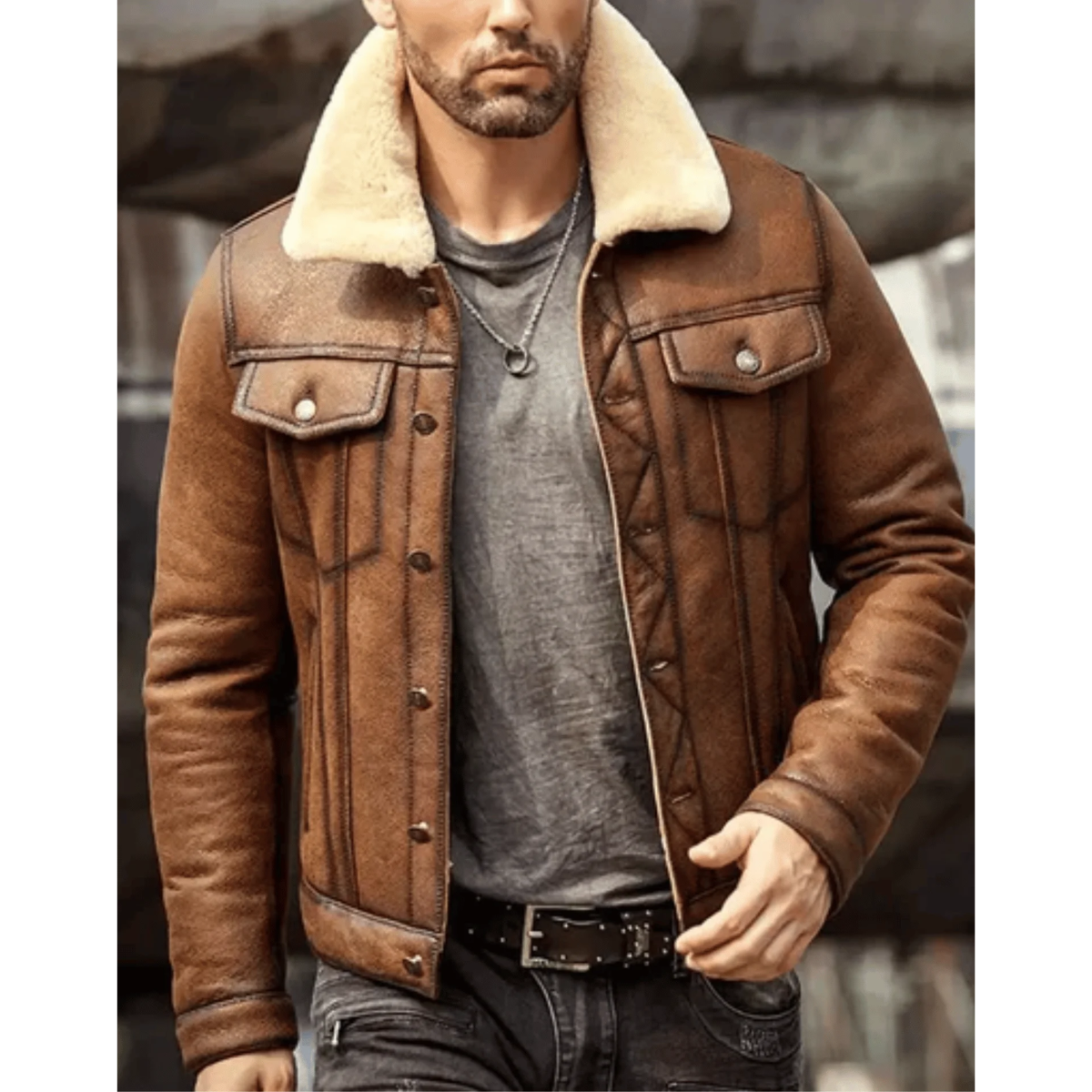 Mens Brown RAF B3 Shearling Leather Jacket