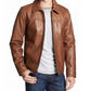 Mens Casual Shirt Collar Brown Leather Jacket