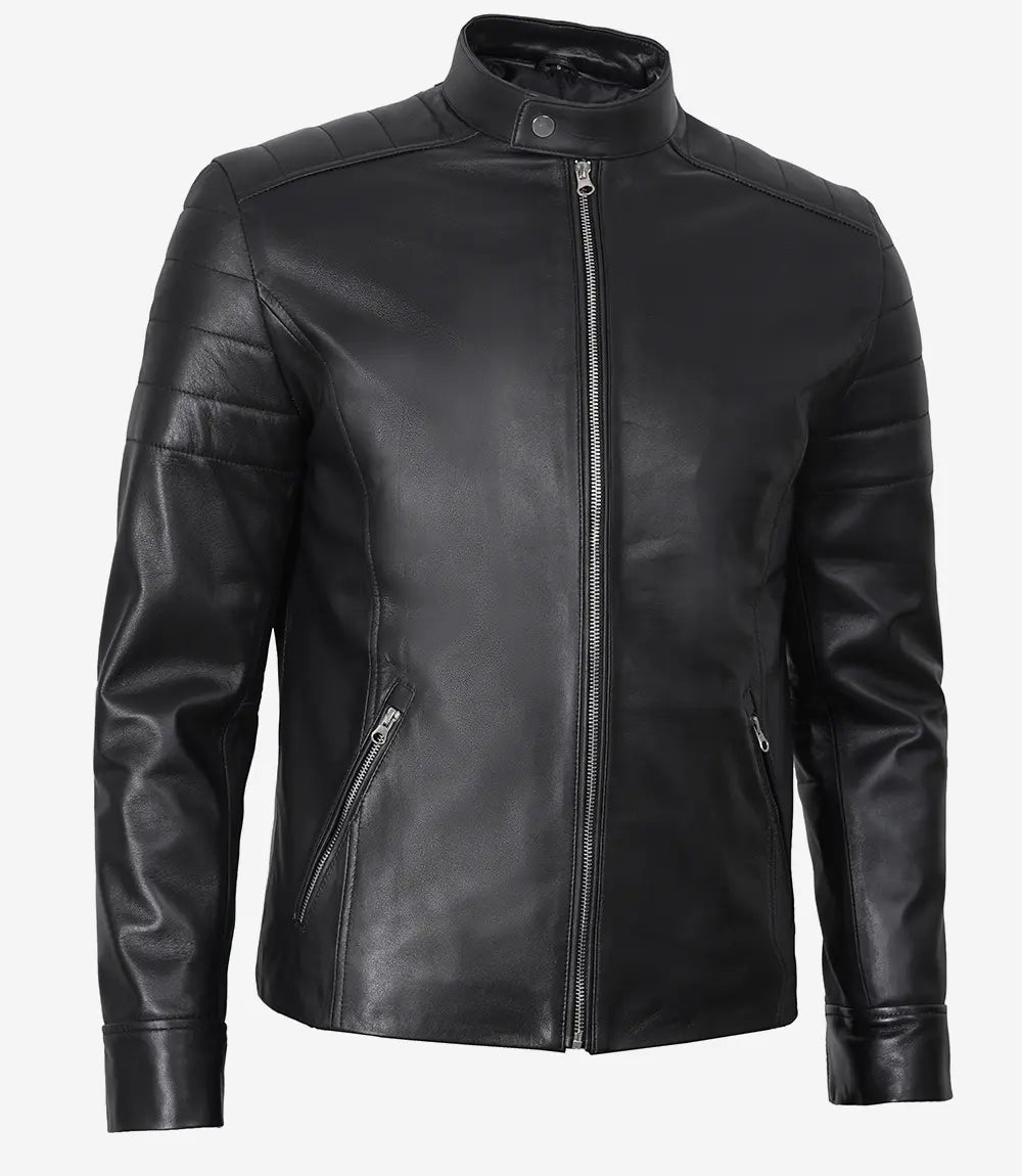 Men's Black Cafe Racer Real Leather Jacket