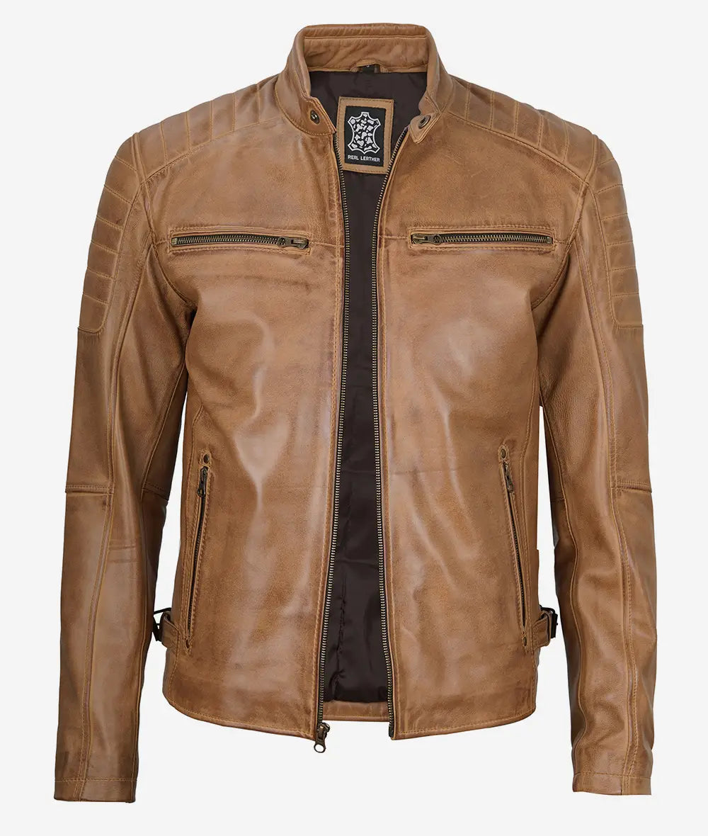 Men's Cafe Racer Camel Brown Leather Jacket