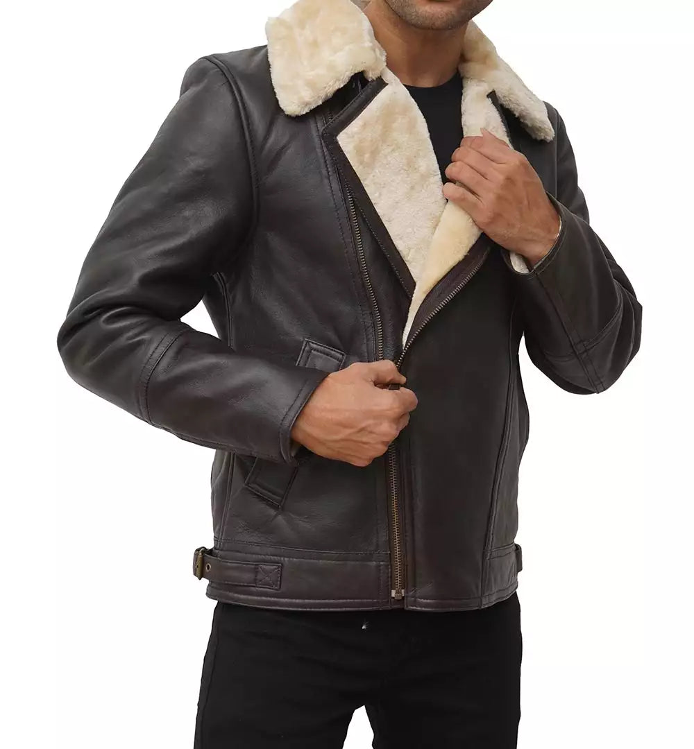 Men's Dark Brown  Shearling Bomber Leather Jacket