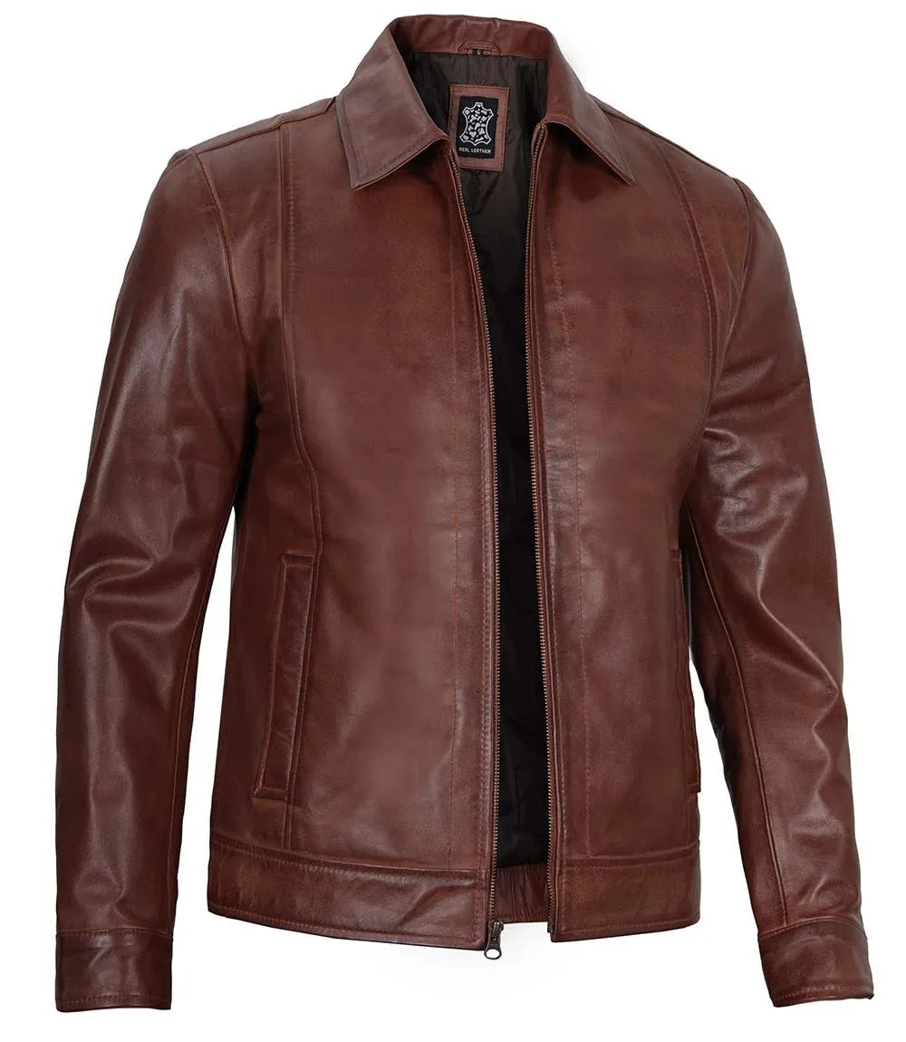 Men's Harrington Brown Leather Jacket