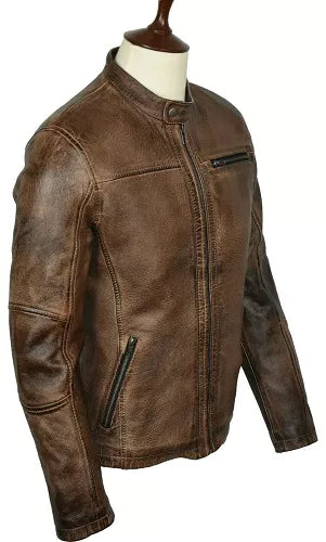 Motorcycle Biker Vintage Cafe Racer Distressed Brown Genuine Leather Jacket