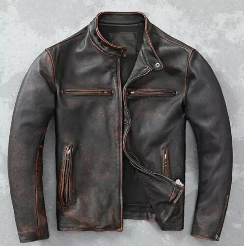 Motorcycle Distressed Black Genuine Leather Jacket