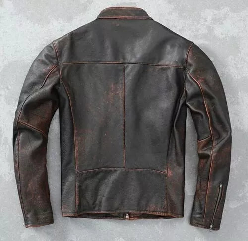 Motorcycle Distressed Black Genuine Leather Jacket