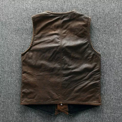 Motorcycle Distressed Brown Genuine Leather Vest